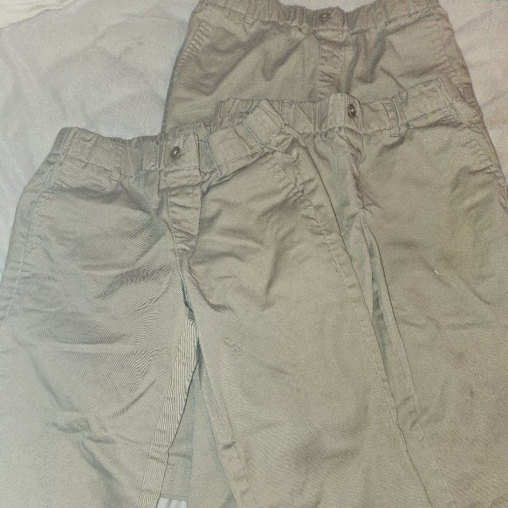 3 pairs 8 Husky Lands End Boys Khaki School Uniform Pants w/elastic in back